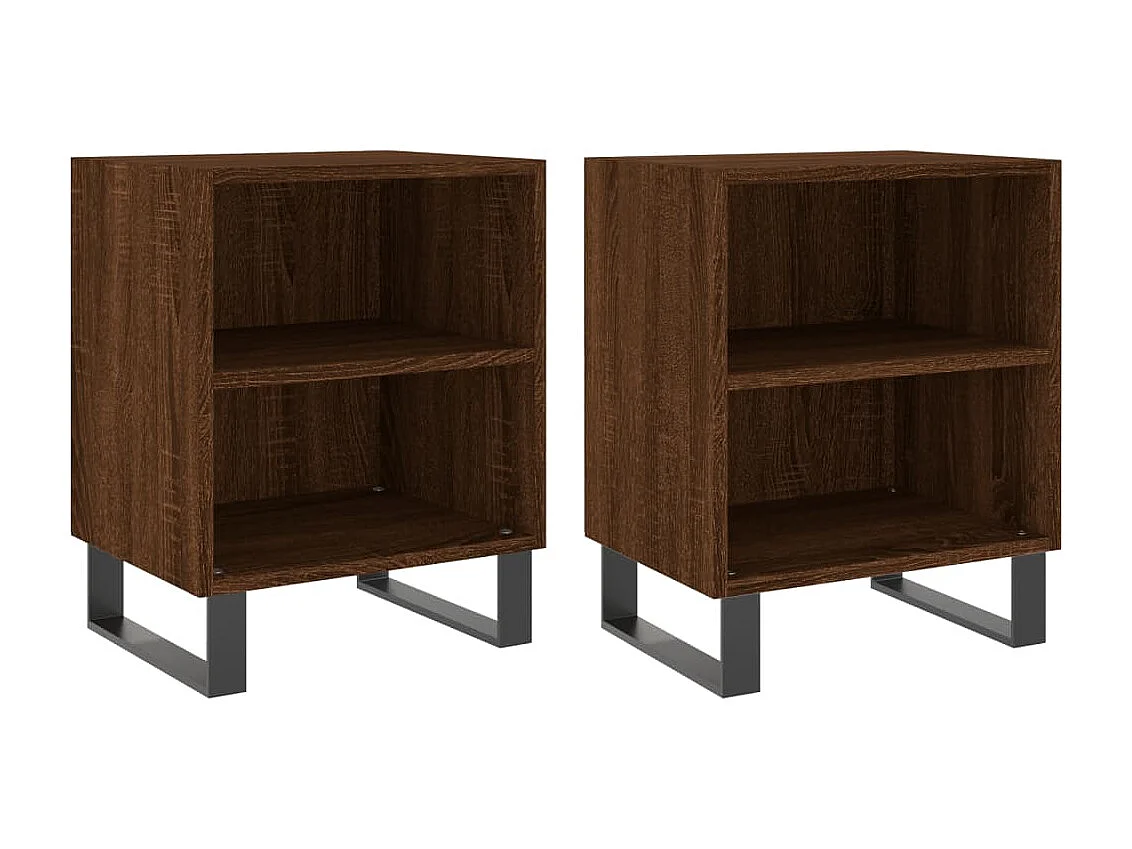 Mesita de noche | Mesilla de noche 2 uds. madera ingeniería roble marrón 40x30x50cm