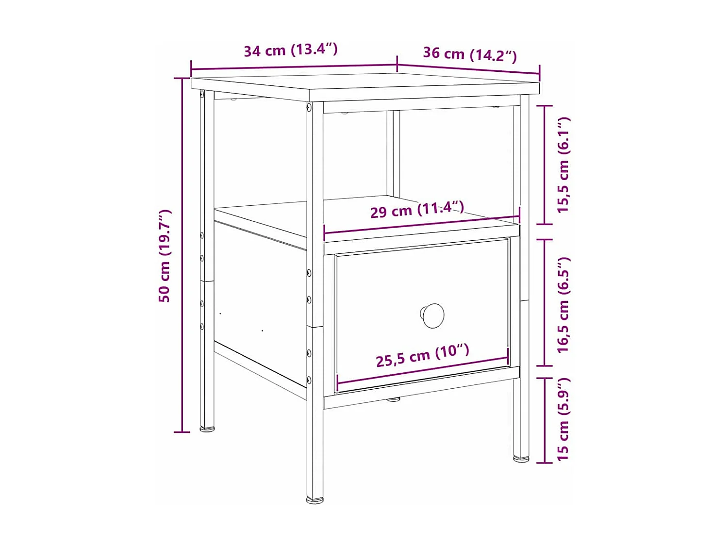Mesita de Noche | Mesa auxiliar con cajón 2 uds. Roble negro 34x36x50 cm
