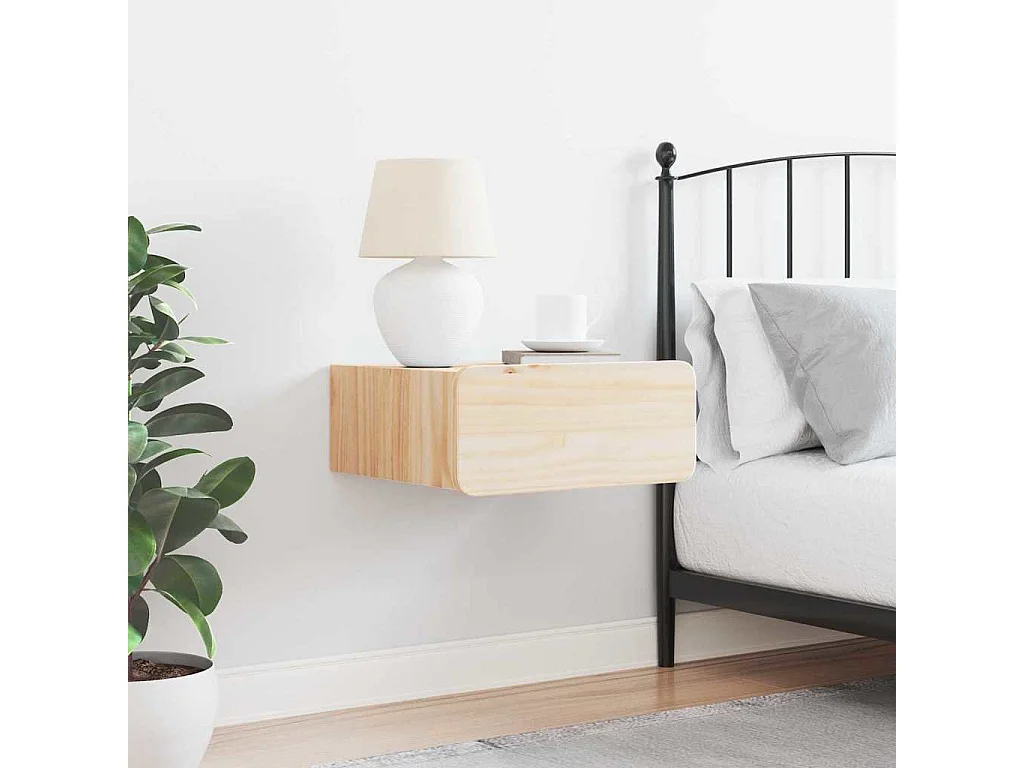 Mesa de Noche | Mesita de noche Marrón 39x34x16.5 cm Madera maciza de pino