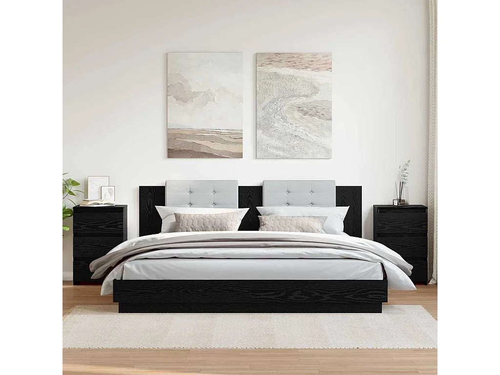 Nachttisch 2er Set-Beistelltisch Schwarz Eichen-Optik 40 x 35 x 62,5 cm SHL26463