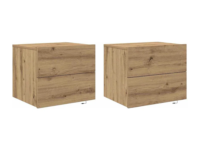 Lot de 2 Tables de chevet flottantes avec rangement chêne artisanal 50x39x41 cm