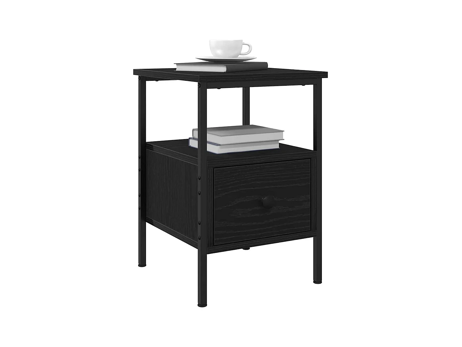 Mesita de Noche | Mesa auxiliar con cajón Roble negro 34x36x50 cm