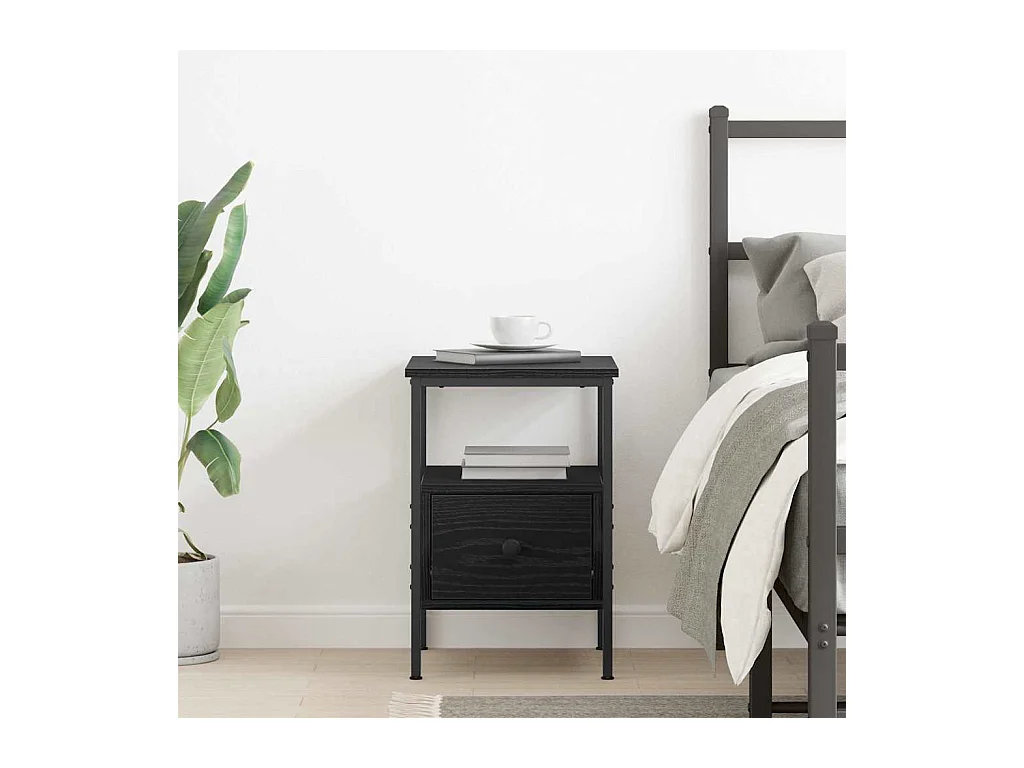 Mesita de Noche | Mesa auxiliar con cajón Roble negro 34x36x50 cm