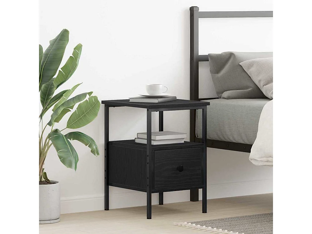 Mesita de Noche | Mesa auxiliar con cajón Roble negro 34x36x50 cm