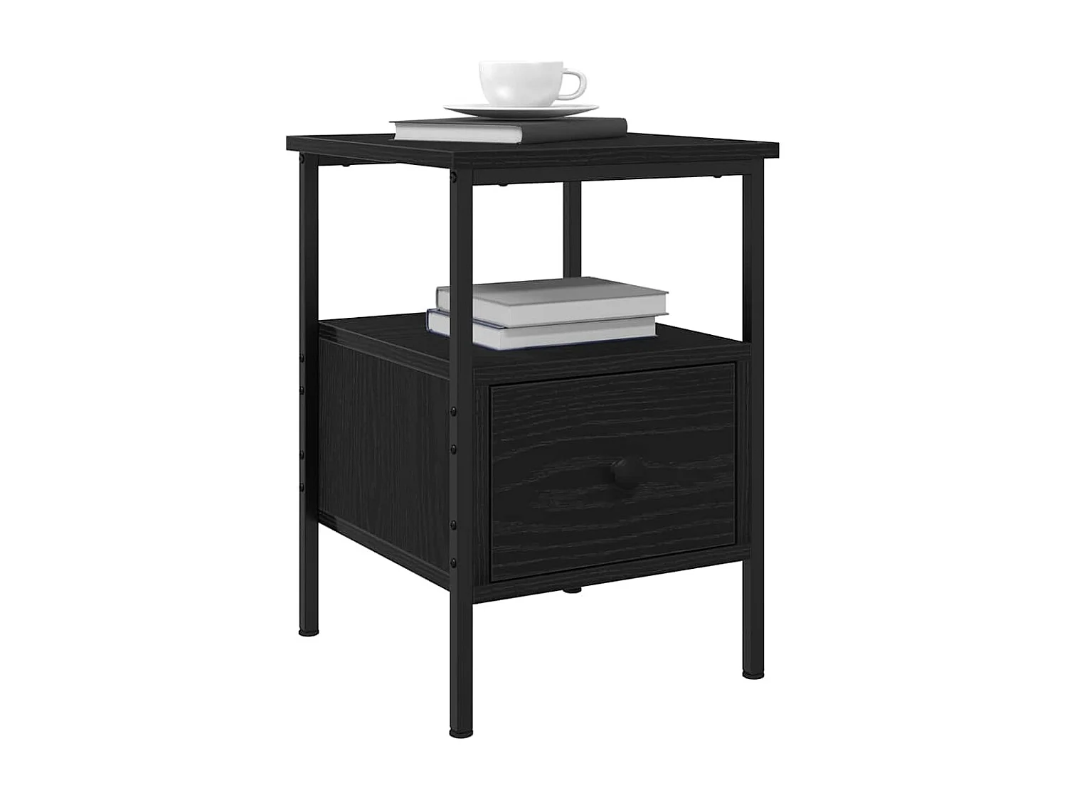 Mesita de Noche | Mesa auxiliar con cajón Roble negro 34x36x50 cm