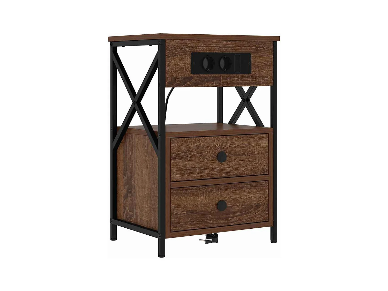 Mesita de Noche | Mesa auxiliar con Estación de Carga 2 uds. Roble Marrón