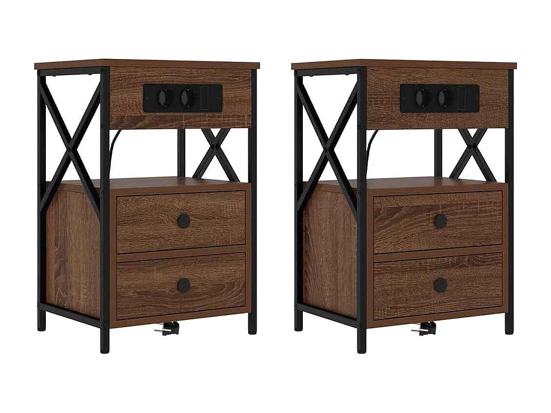 Nachttisch 2er Set-Beistelltisch Braun Eichen-Optik 40 x 31 x 60 cm SHL47687