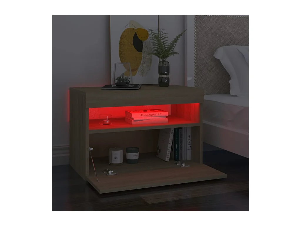 Mesita de noche | Mesilla de noche con luces LED contrachapada Sonoma 60x35x40 cm