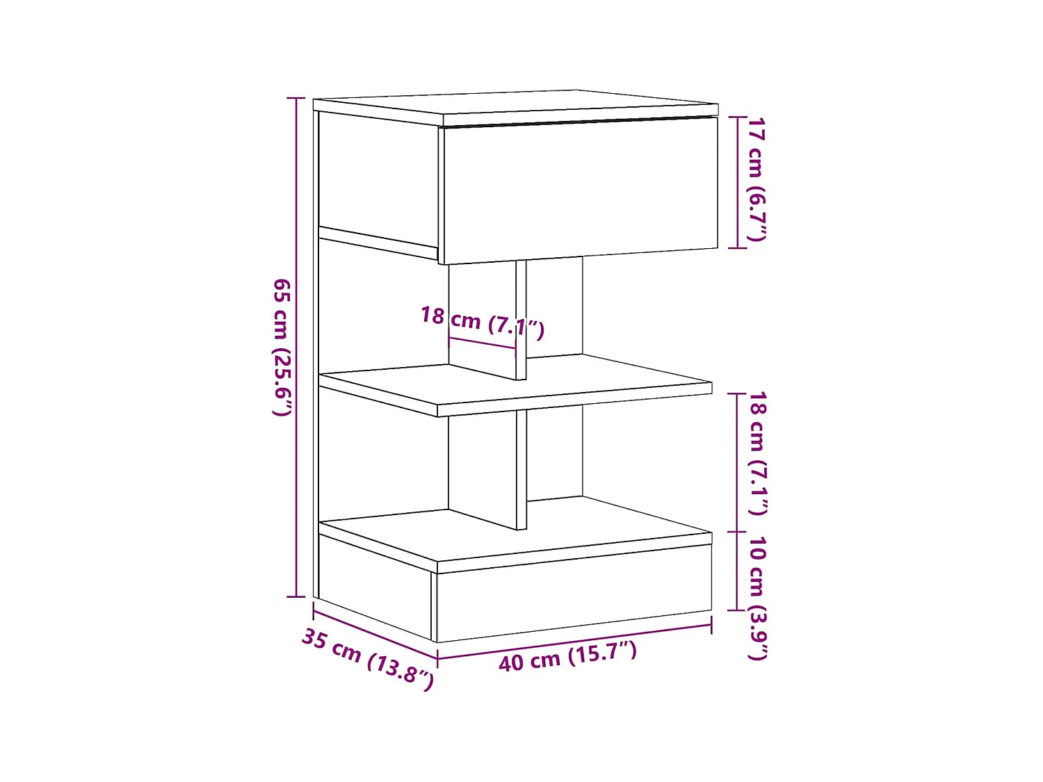 Mesita de noche | Mesilla de noche madera contrachapada madera antigua 40x35x65 cm
