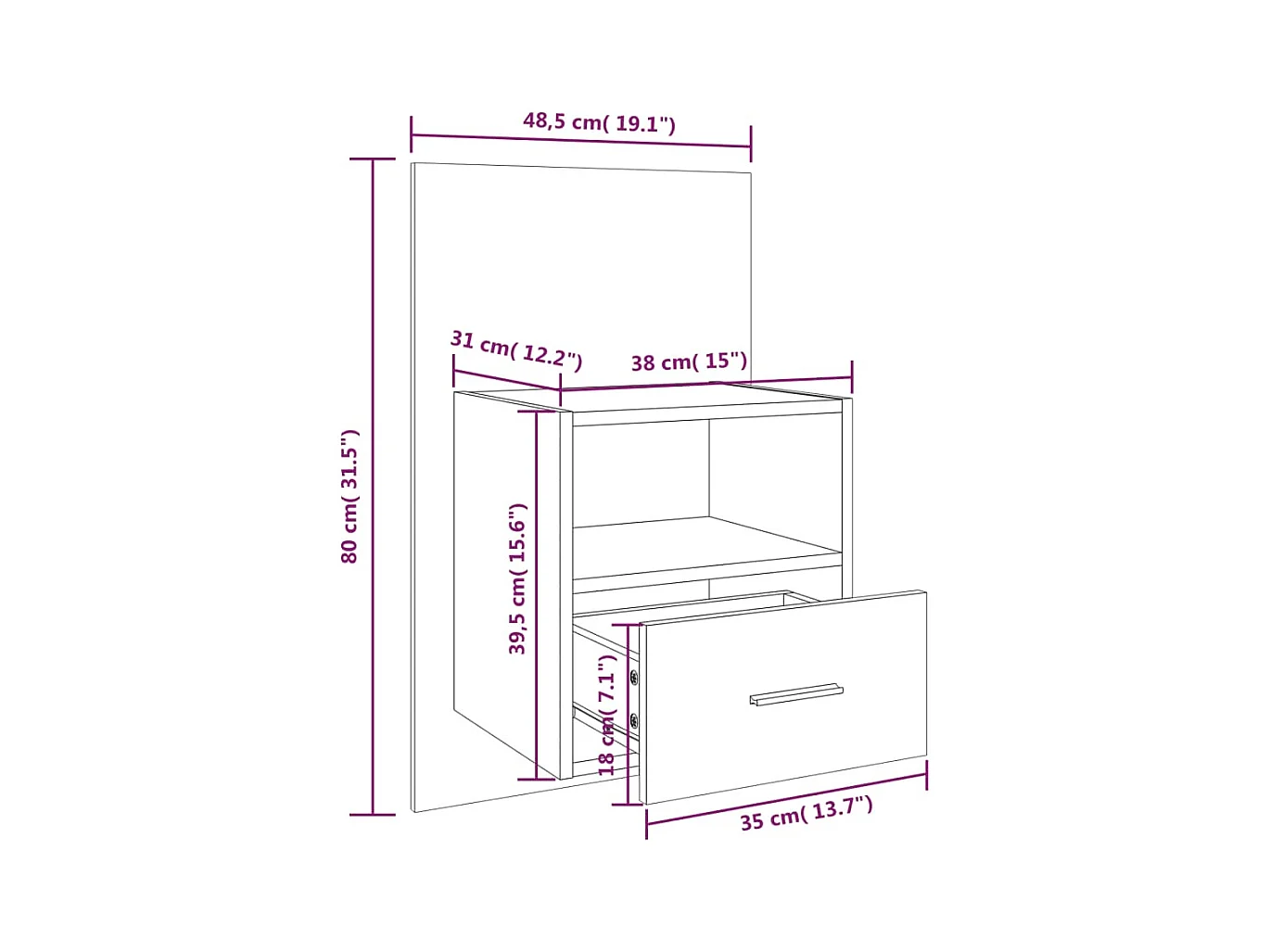 Mesitas de noche | Mesilla de noche de pared 2 unidades color gris hormigón