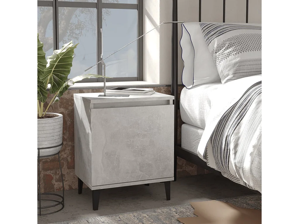 Table de chevet-Petite Table d'appoint avec pieds en métal gris béton 40x30x50 cm