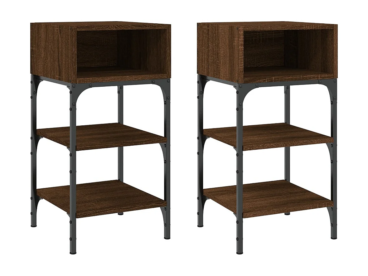 Nachttisch 2er Set-Beistelltisch Braun Eichen-Optik 35x34,5x70cm Holzwerkstoff SHL72609