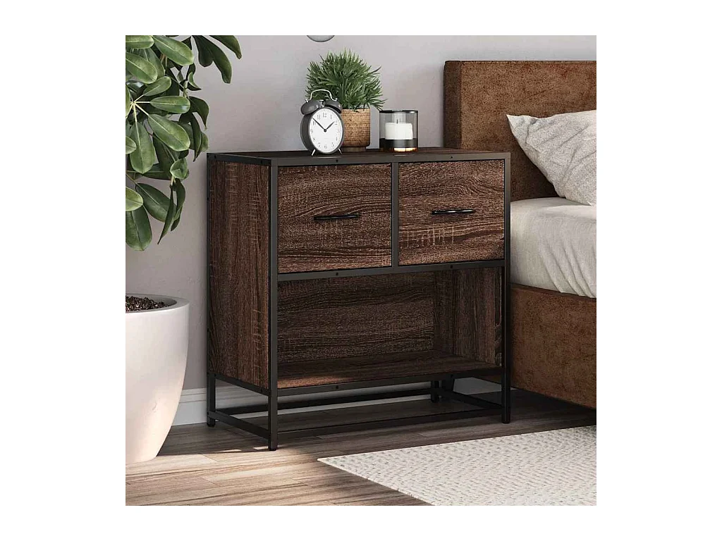 Mesilla de noche | Mesita de noche roble marrón 60x31x60 cm madera contrachapada