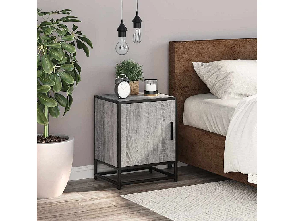 Nachttisch-Beistelltisch Grau Sonoma 40x31x50 cm Holzwerkstoff und Metall SHL75823