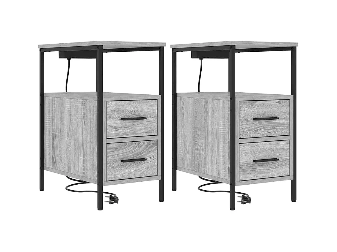 Mesa de Noche | Mesa auxiliar con cajón 2 uds. Gris sonoma 30x48x61 cm