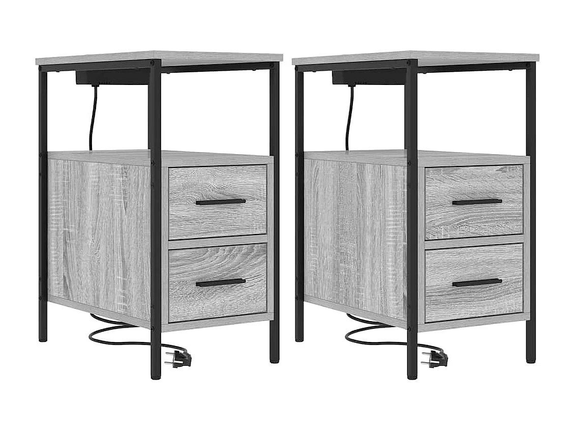 Mesa de Noche | Mesa auxiliar con cajón 2 uds. Gris sonoma 30x48x61 cm