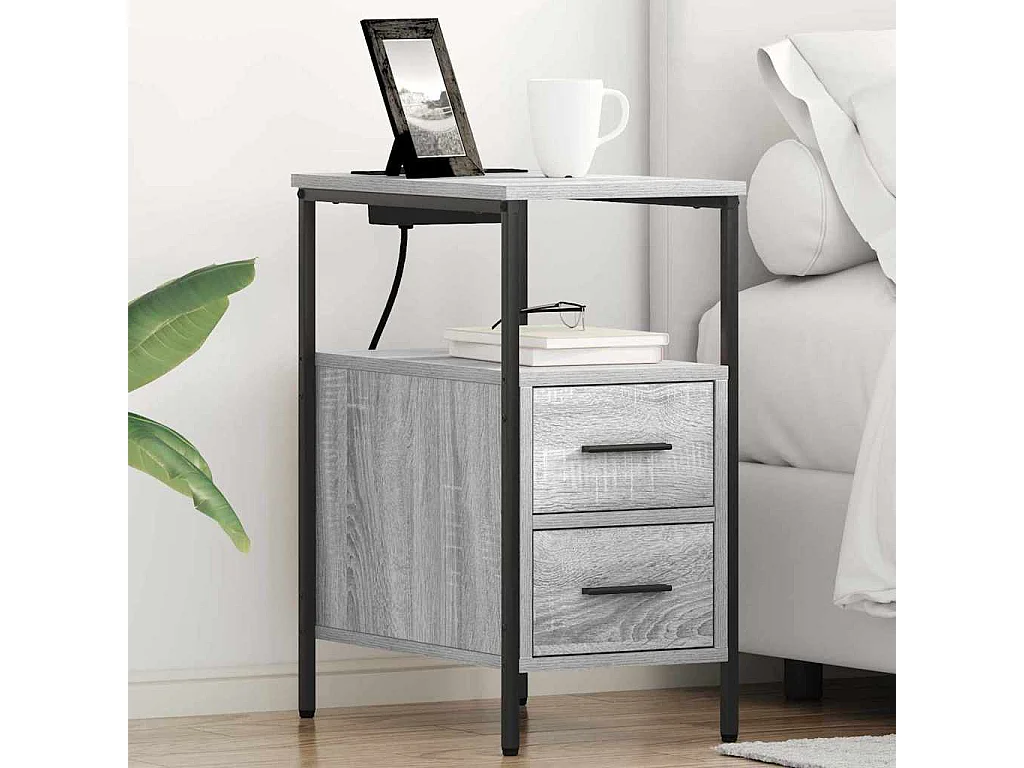 Mesa de Noche | Mesa auxiliar con cajón 2 uds. Gris sonoma 30x48x61 cm