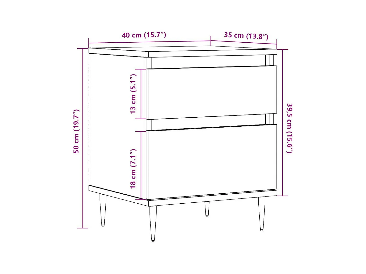 Mesita de noche | Mesilla de noche madera ingeniería madera envejecida 40x35x50 cm