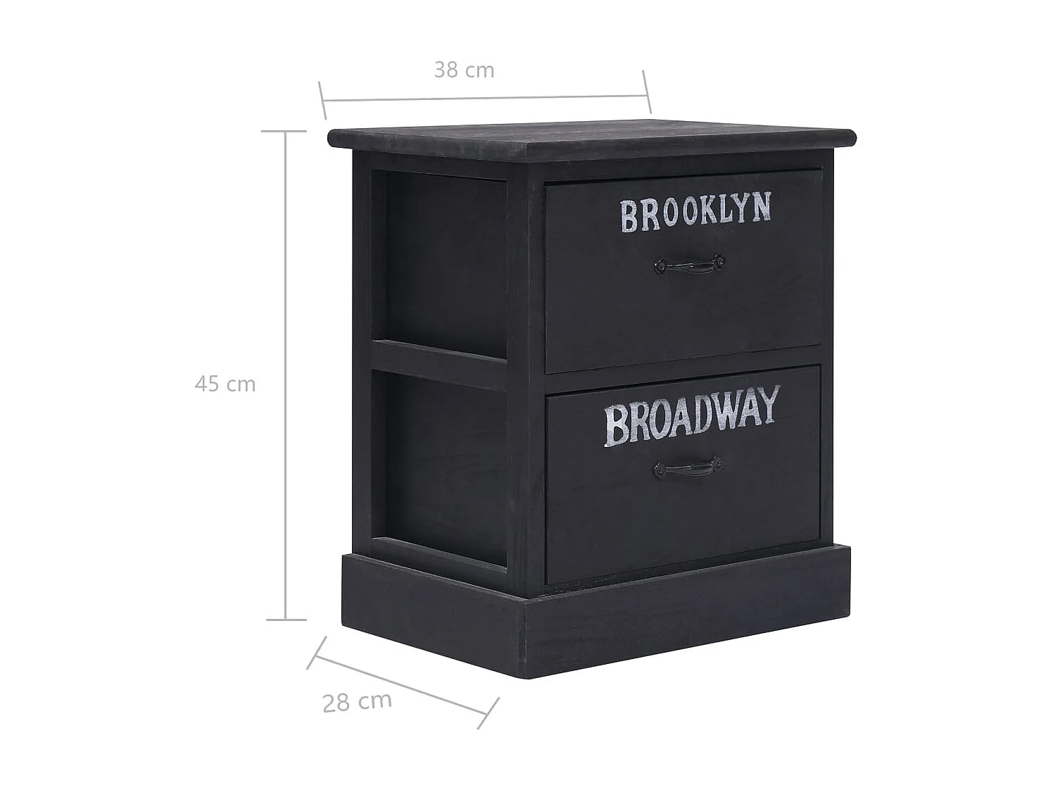 Nachttisch-Beistelltisch Schwarz 38×28×45 cm Paulownia-Holz SHL96964