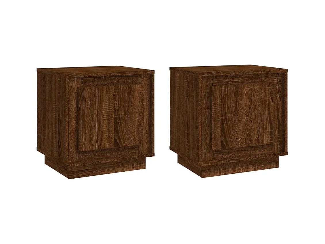 Mesita de noche | Mesilla de noche 2 uds madera contrachapada marrón roble 44x35x45cm