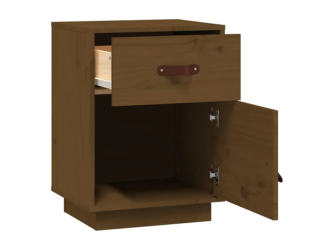 Nachttisch 2er Set-Beistelltisch-Nachttischkommode Honigbraun 40x34x55 cm Massivholz Kiefer SHL14132