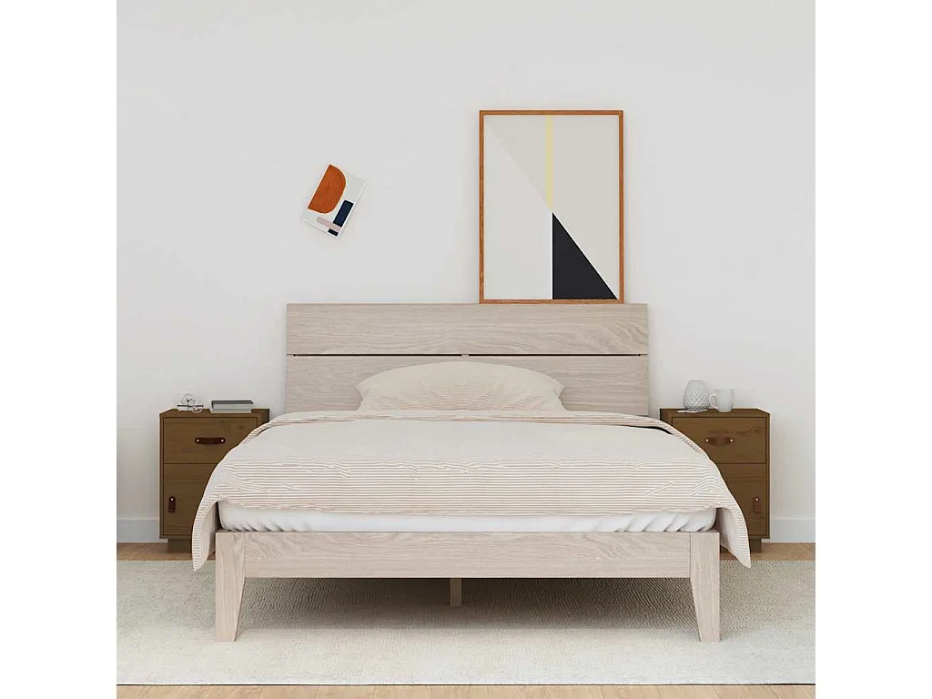 Nachttisch 2er Set-Beistelltisch-Nachttischkommode Honigbraun 40x34x55 cm Massivholz Kiefer SHL14132