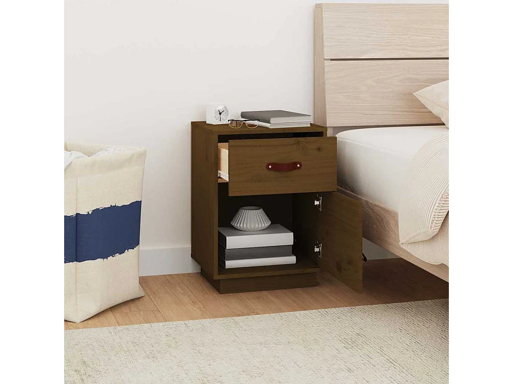 Nachttisch 2er Set-Beistelltisch-Nachttischkommode Honigbraun 40x34x55 cm Massivholz Kiefer SHL14132