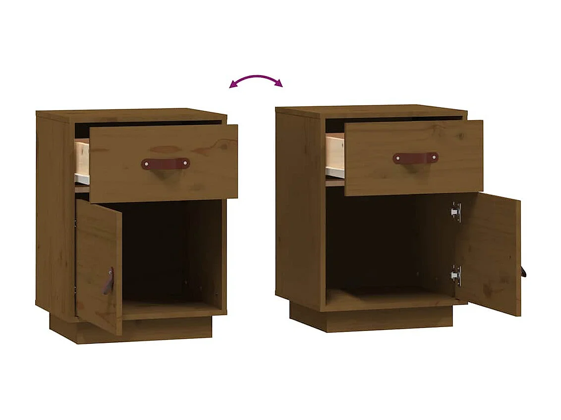 Nachttisch 2er Set-Beistelltisch-Nachttischkommode Honigbraun 40x34x55 cm Massivholz Kiefer SHL14132