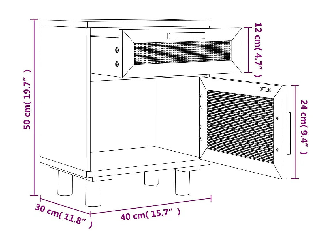 Nachttisch-Beistelltisch Weiß Massivholz Kiefer und Natur-Rattan SHL8028