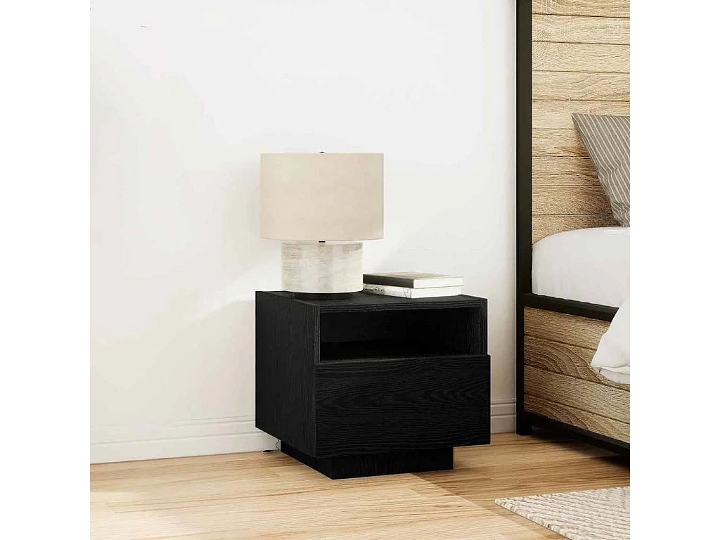 Lot de 2 Tables de chevet avec tiroir Chêne noir 40x39x37 cm