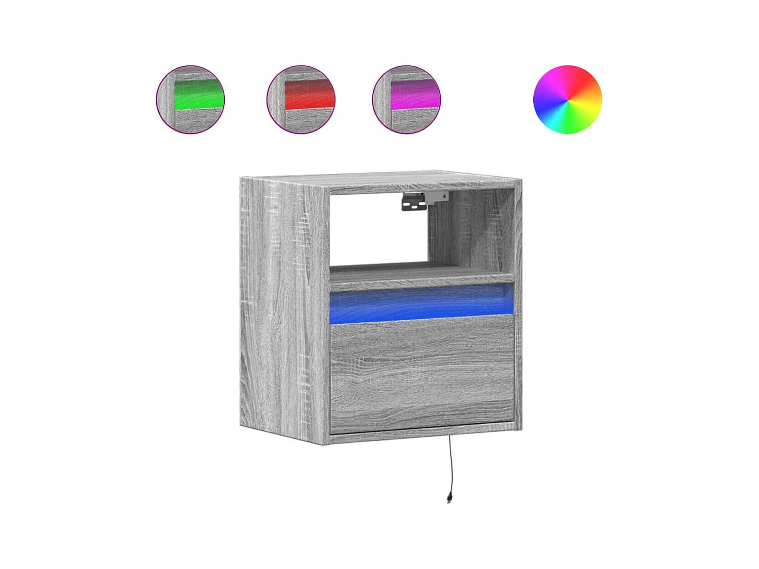 Mesita de noche | Mesilla de noche de pared con luces LED gris Sonoma