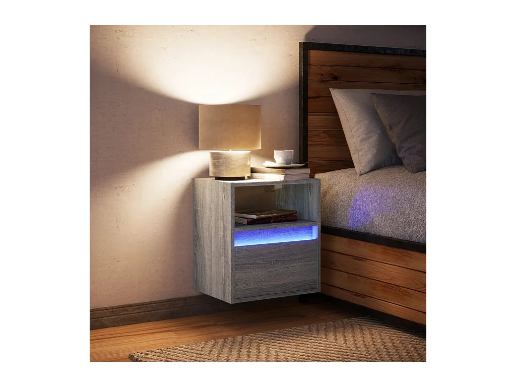 Mesita de noche | Mesilla de noche de pared con luces LED gris Sonoma