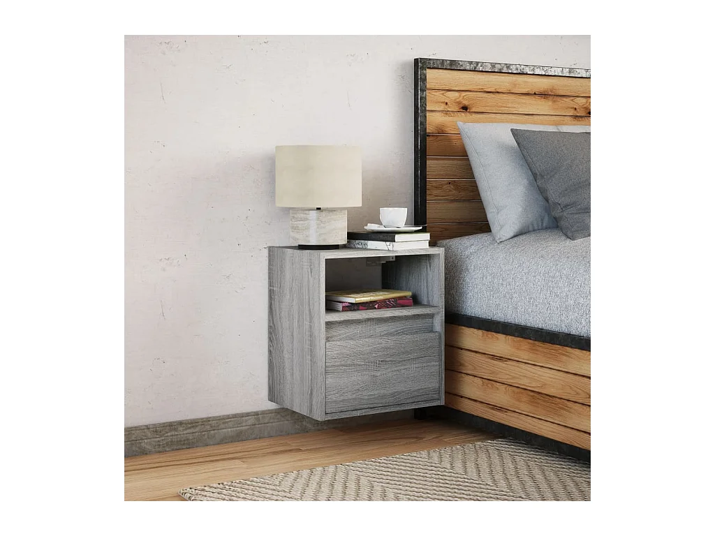 Mesita de noche | Mesilla de noche de pared con luces LED gris Sonoma