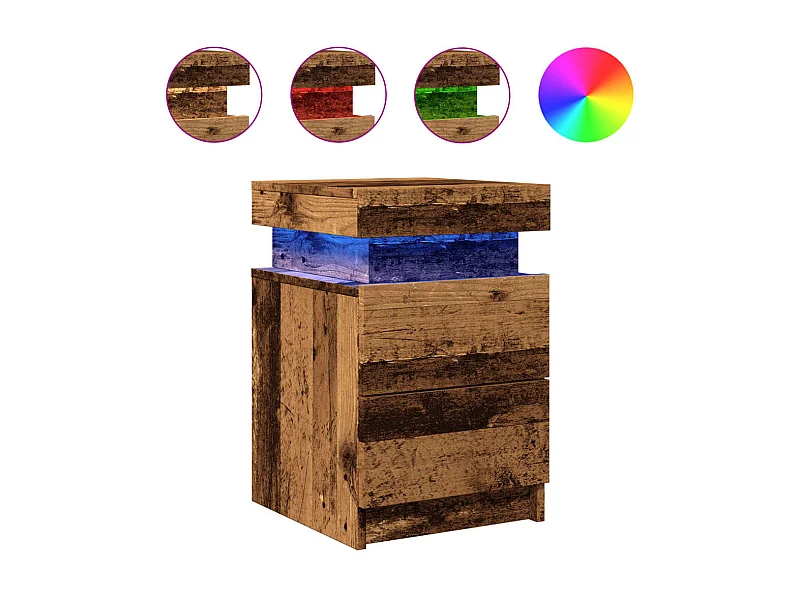 Mesita de noche | Mesilla de noche con LED madera ingeniería envejecida 35x39x55cm