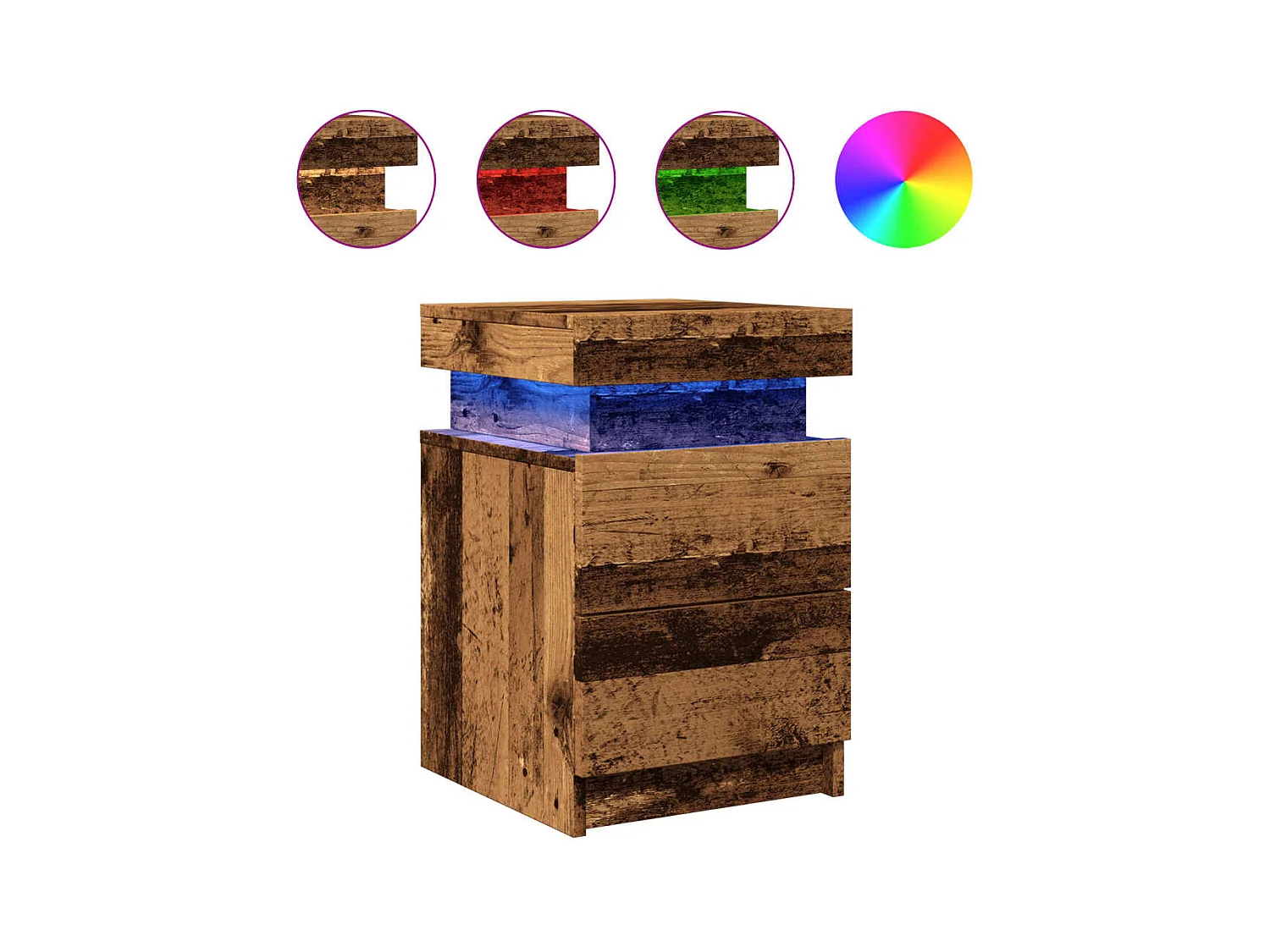 Mesita de noche | Mesilla de noche con LED madera ingeniería envejecida 35x39x55cm