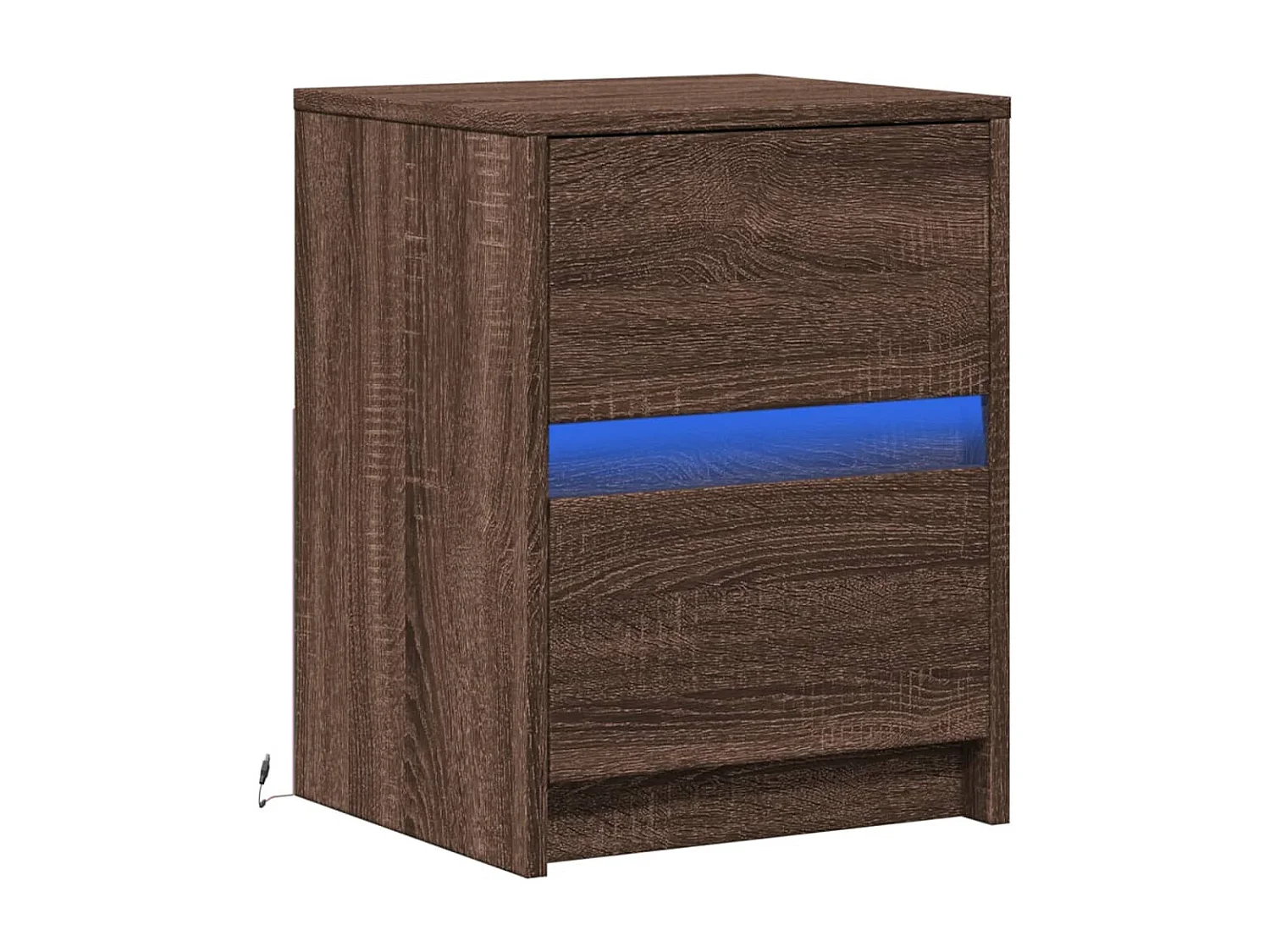 Mesita de noche | Mesilla de noche con luces LED madera de ingeniería roble marrón