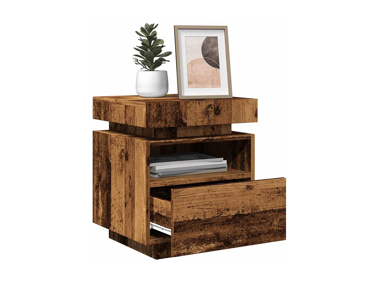 Nachttisch-Beistelltisch mit LED-Leuchten Altholz-Optik 40x39x48,5 cm SHL82851