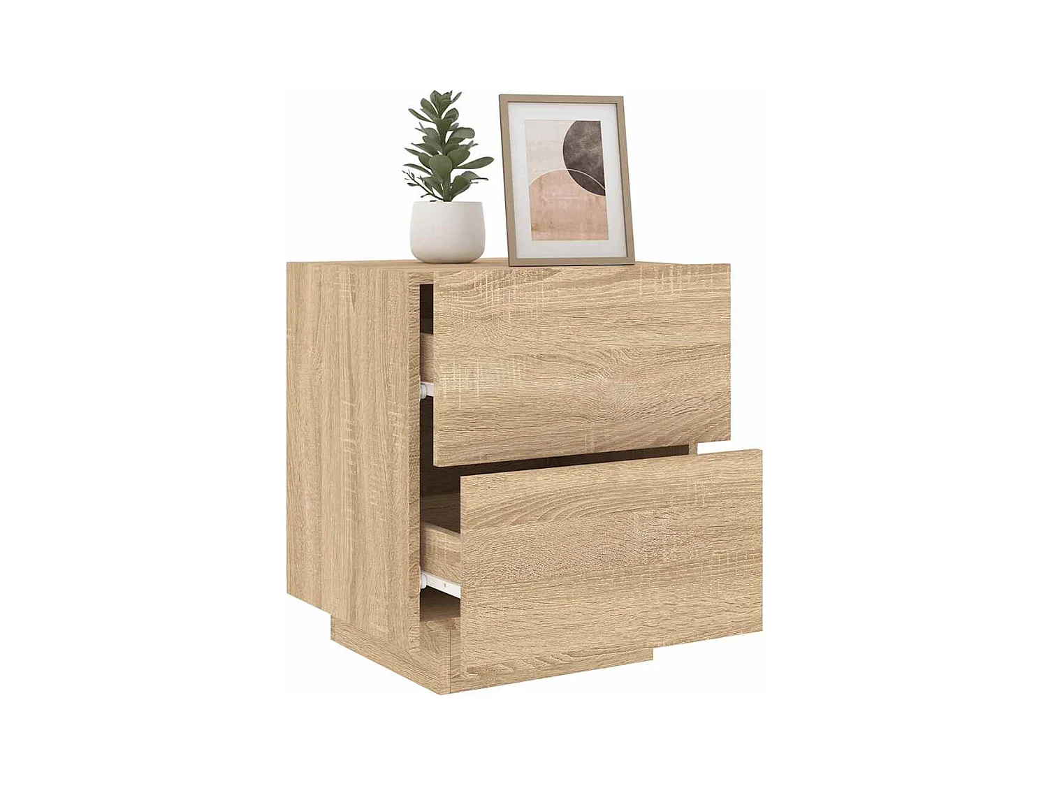 Mesita de noche | Mesilla de noche con luces LED madera de ingeniería roble Sonoma