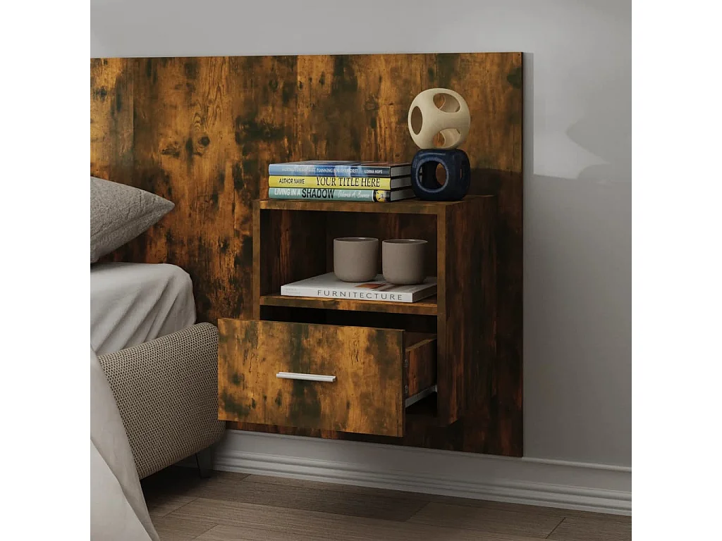 Nachttisch hängend 2er Set | Wand-Nachttische Räuchereiche SHL83343