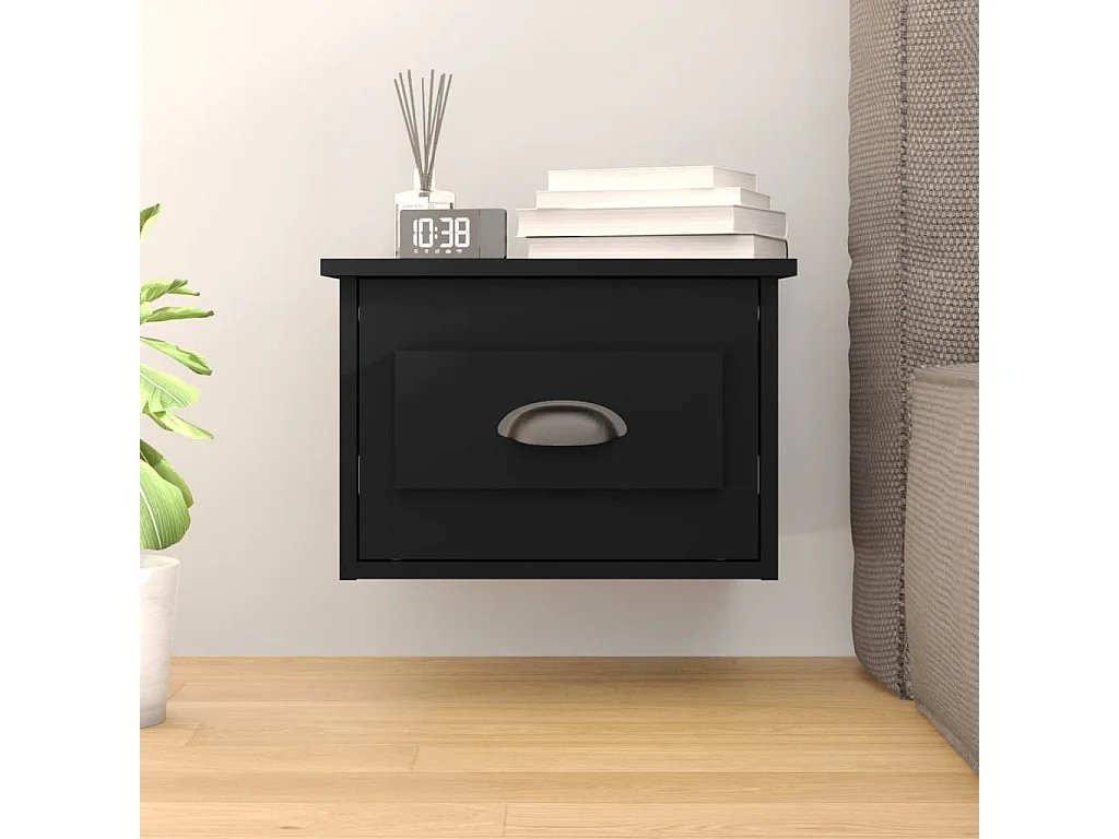 Nachttisch hängend | Wand-Nachttisch Schwarz 41,5x36x28 cm SHL15391