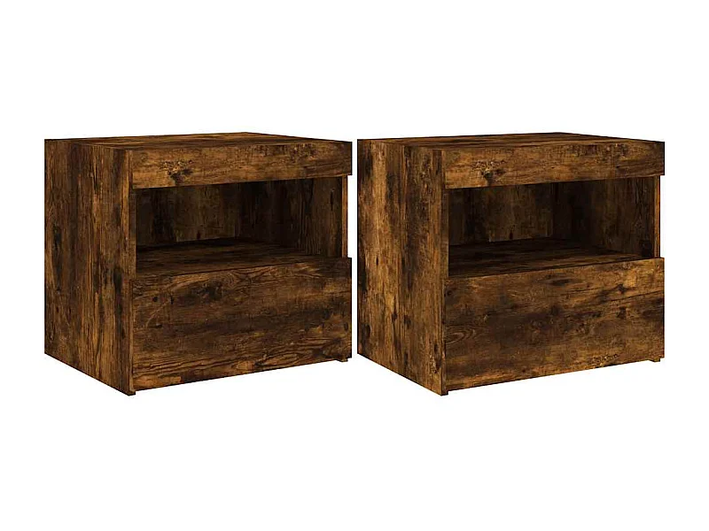 Mesitas de noche | Mesilla de noche con luces LED 2 uds roble ahumado 50x40x45 cm