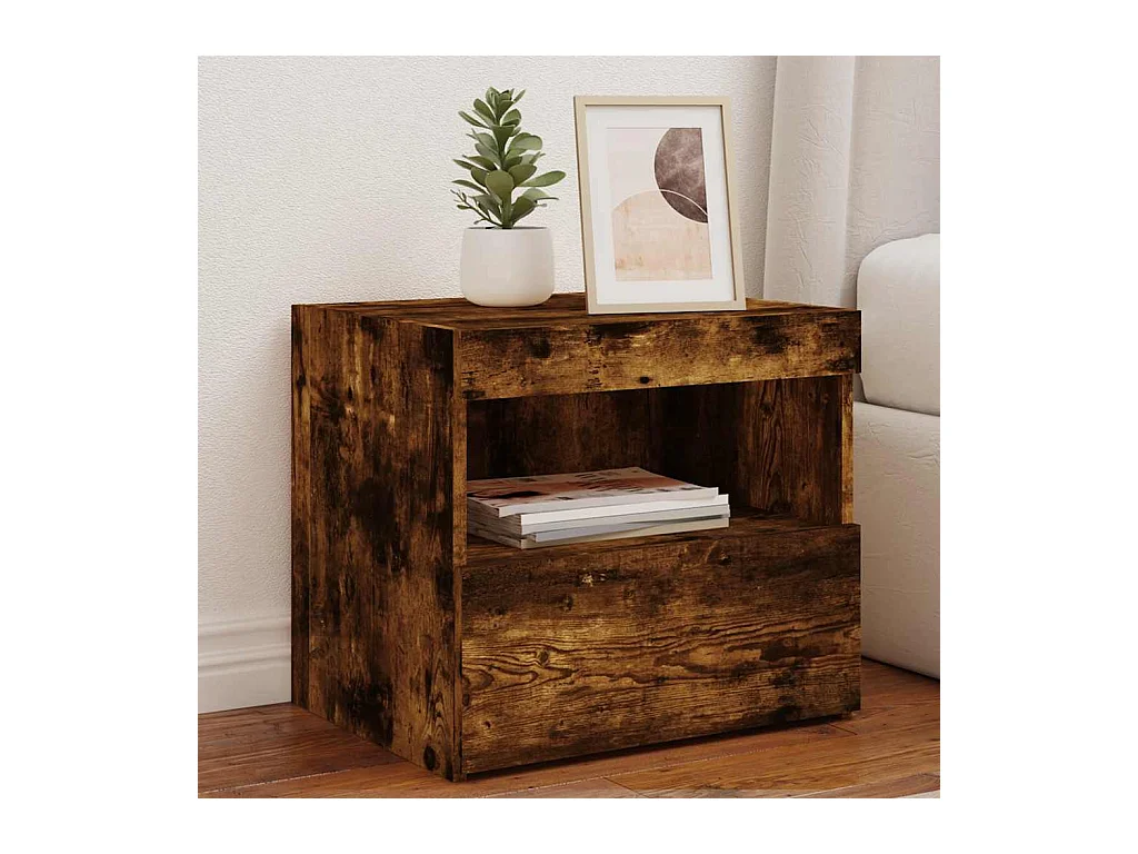 Mesitas de noche | Mesilla de noche con luces LED 2 uds roble ahumado 50x40x45 cm