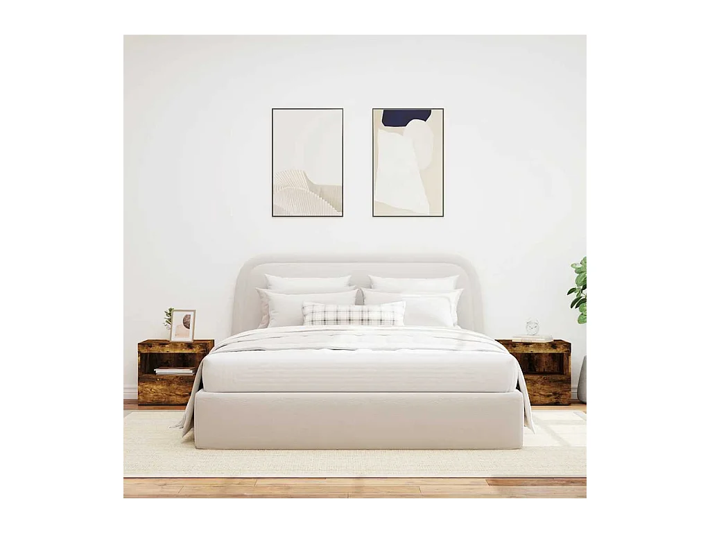 Mesitas de noche | Mesilla de noche con luces LED 2 uds roble ahumado 50x40x45 cm