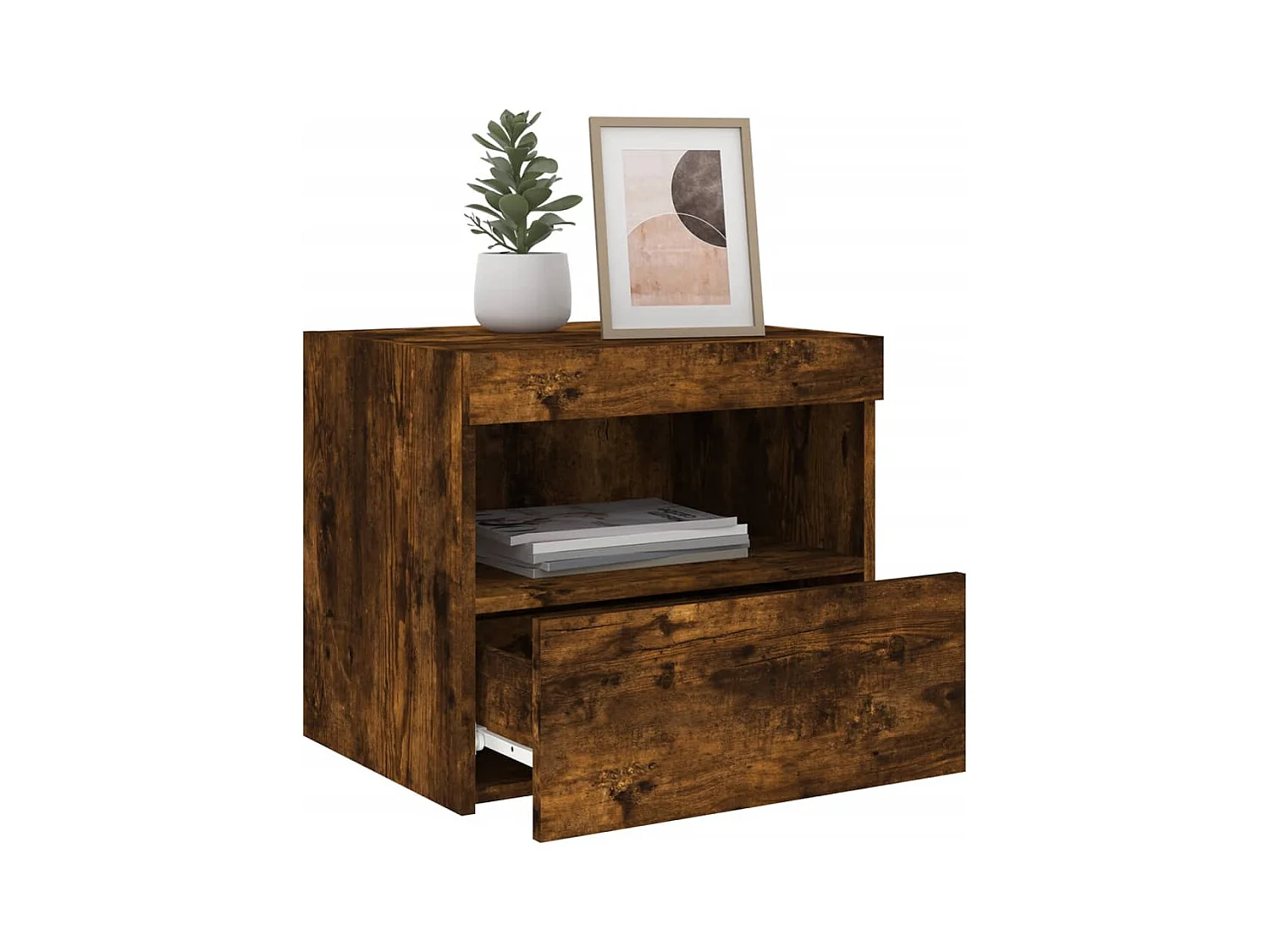 Mesitas de noche | Mesilla de noche con luces LED 2 uds roble ahumado 50x40x45 cm