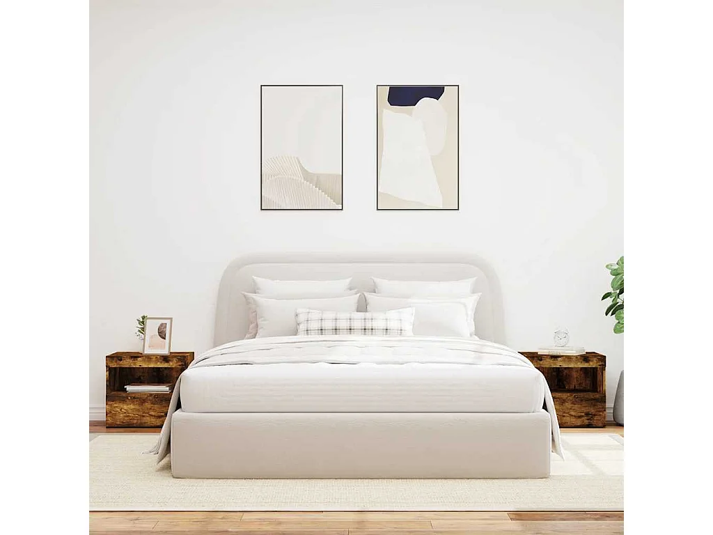 Nachttische mit LED-Leuchten 2er Set | Beistelltisch Räuchereiche 50x40x45 cm SHL62614