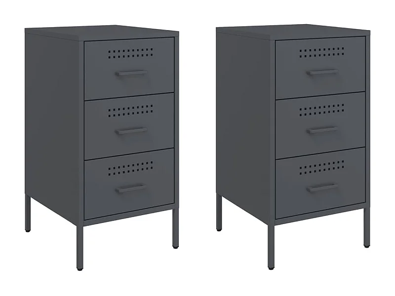 Tables de chevet lot de 2 avec tiroirs anthracite 36x39x68 cm acier
