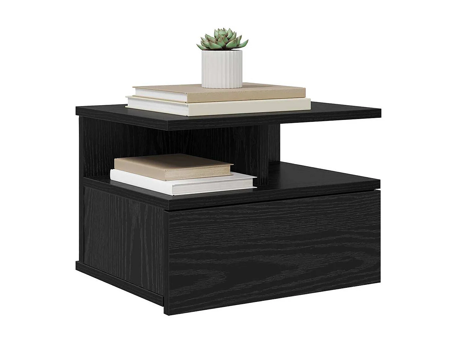 Mesita de noche | Mesa auxiliar Flotante con cajón Roble negro 40x31x27 cm