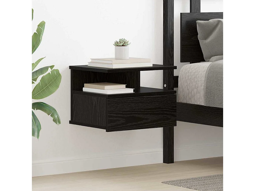 Mesita de noche | Mesa auxiliar Flotante con cajón Roble negro 40x31x27 cm