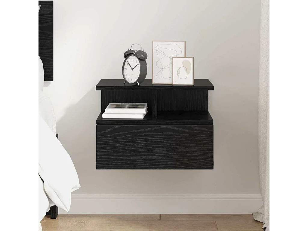 Mesita de noche | Mesa auxiliar Flotante con cajón Roble negro 40x31x27 cm
