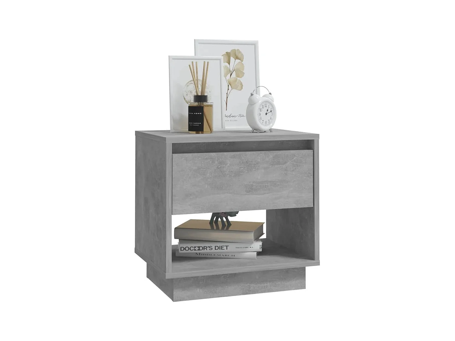 Mesita de noche | Mesilla de noche madera contrachapada gris hormigón 45x34x44 cm